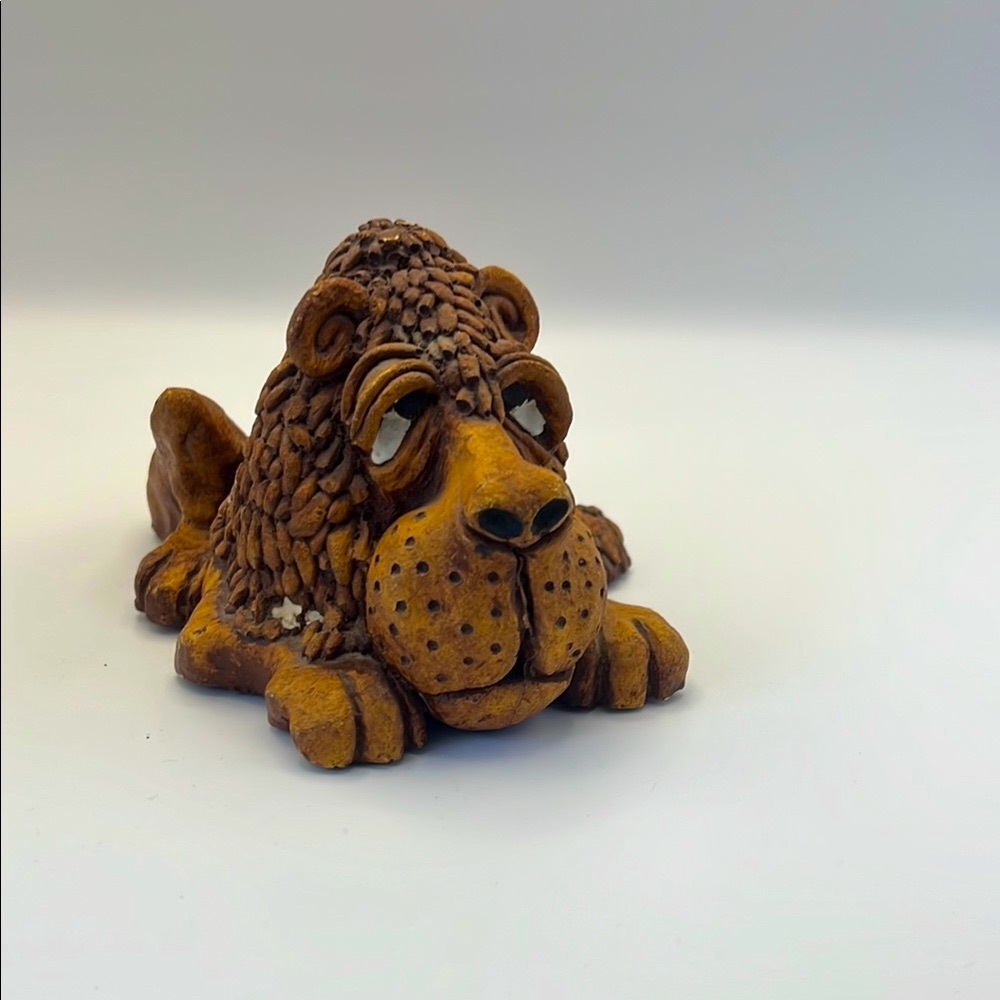 Vintage - Signed - Charming Brown Lion Figurine - 1980